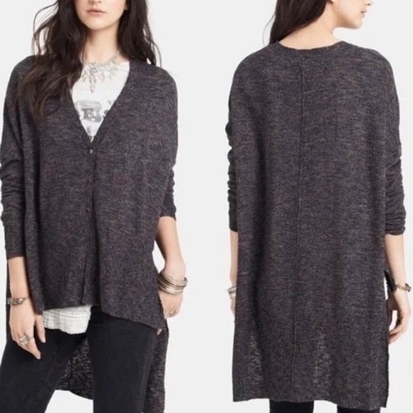 Free People Sweaters - FREE PEOPLE Women’s Marled Cardigan Small Hi-Low Oversized Boho Linen Blend